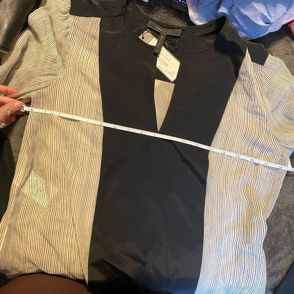 BCBG Maxazria NWT "Joe" Black White Stripe Blouse Size Medium, MSRP $228 - Picture 8 of 11